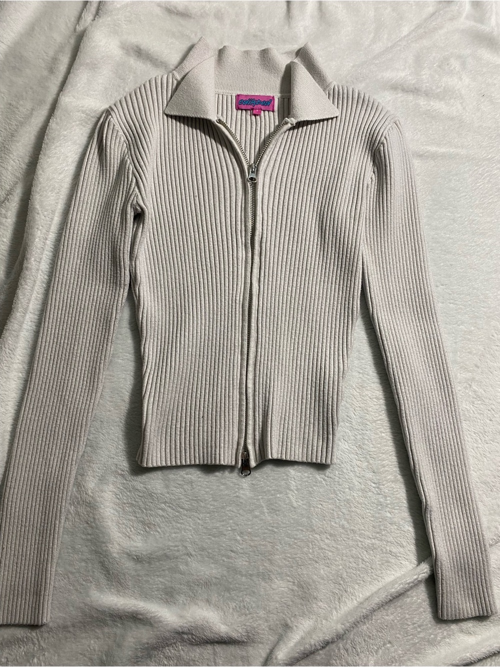 Edikted Ribbed Zip-Up Cardigan - Light Cream